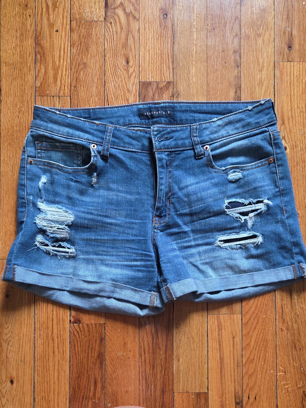 Aeropostale Women's Ripped Blue Denim Shorts